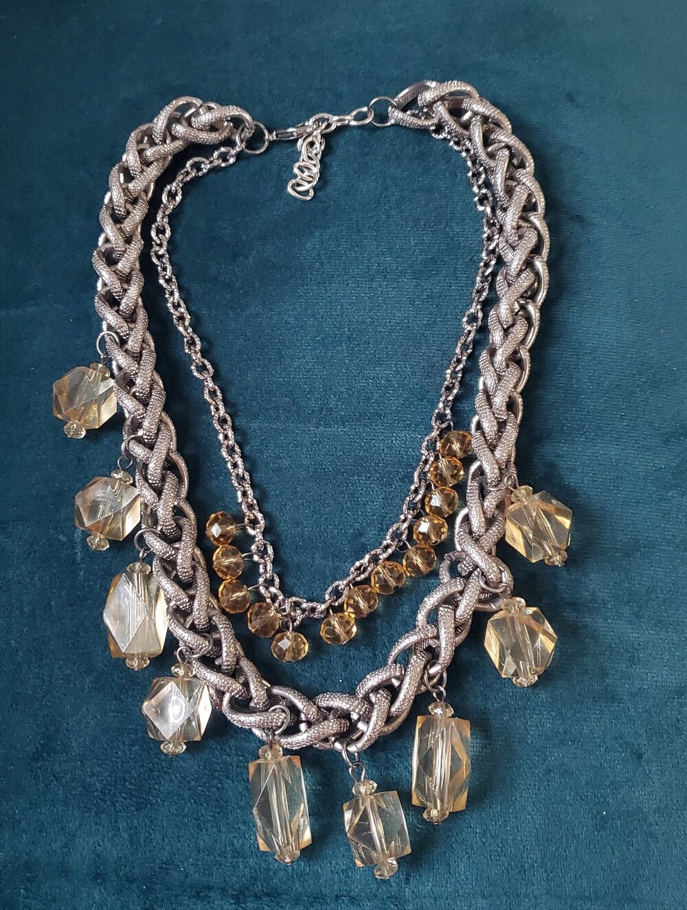 Statement Silver-Tone Necklace with Citrine Bead Drops